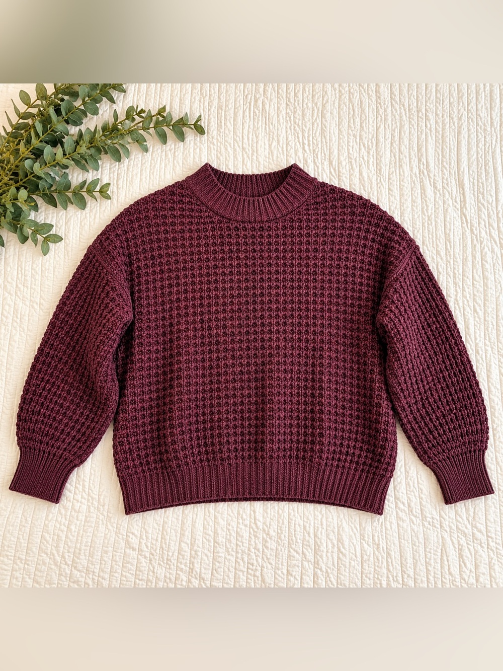 SO Plum Chunky Waffle Knit Mock Neck Sweater | Size Large | Cozy Oversized
